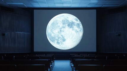 Obraz premium Large Full Moon Displayed on Screen in Empty Cinema Hall