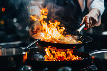 Chef preparing a gourmet meal in a restaurant kitchen generative AI