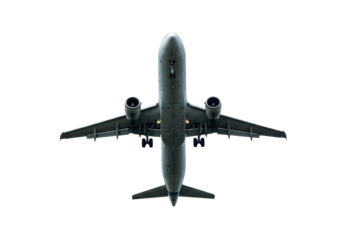 Isolated Bottom View of a Commercial Airplane Flying Overhead