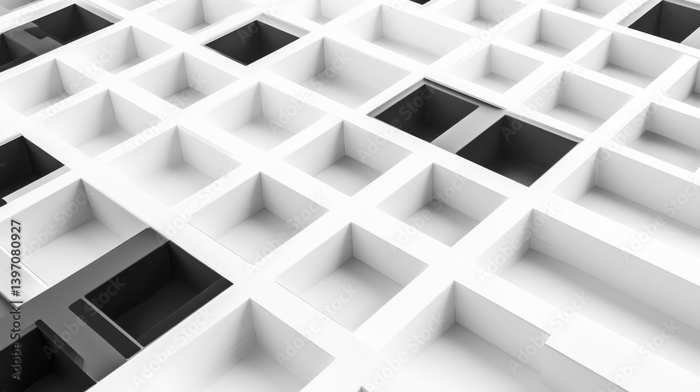 Poster 3d pattern square white and black line background poster. geometric abstract inspiration sketch mini