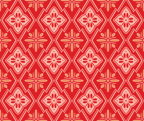 Japanese Flower Zigzag Diamond Vector Seamless Pattern
