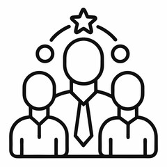 Group with stars high-performing team icon  outline icon on white background