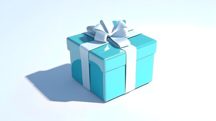 Fototapeta premium Elegant blue gift box with white ribbon on a minimalistic backdrop