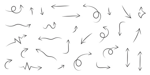 Set of hand drawn arrows. Brush drawing. Minimalistic Collection  on white background.