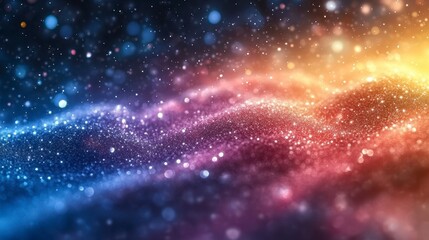 Naklejka premium Sparkling cosmic dust dreamy nebula with flowing colors, celestial light show