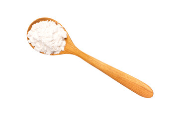 White powder in wooden spoon isolated