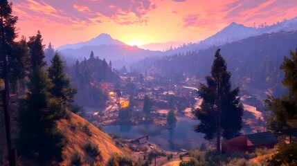 Serene Hilltop View Overlooking a Vast Tranquil Landscape at Sunset