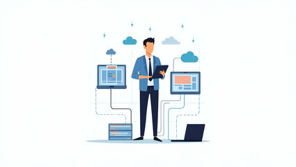 Flat Vector Illustration of a Comprehensive 5G System Integration Design for Optimized Enterprise Communication Solutions
