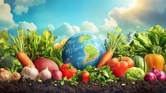 World Vegetarian Day illustration with earth and fresh vegetables illustration - Powered by Adobe