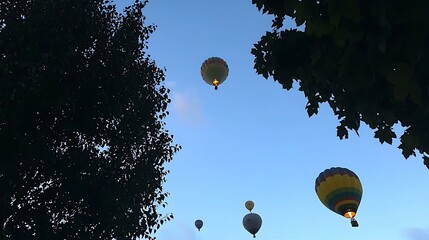 A bright and colorful hot air balloon festival with balloons soaring through a blue sky, creating a sense of excitement and celebration