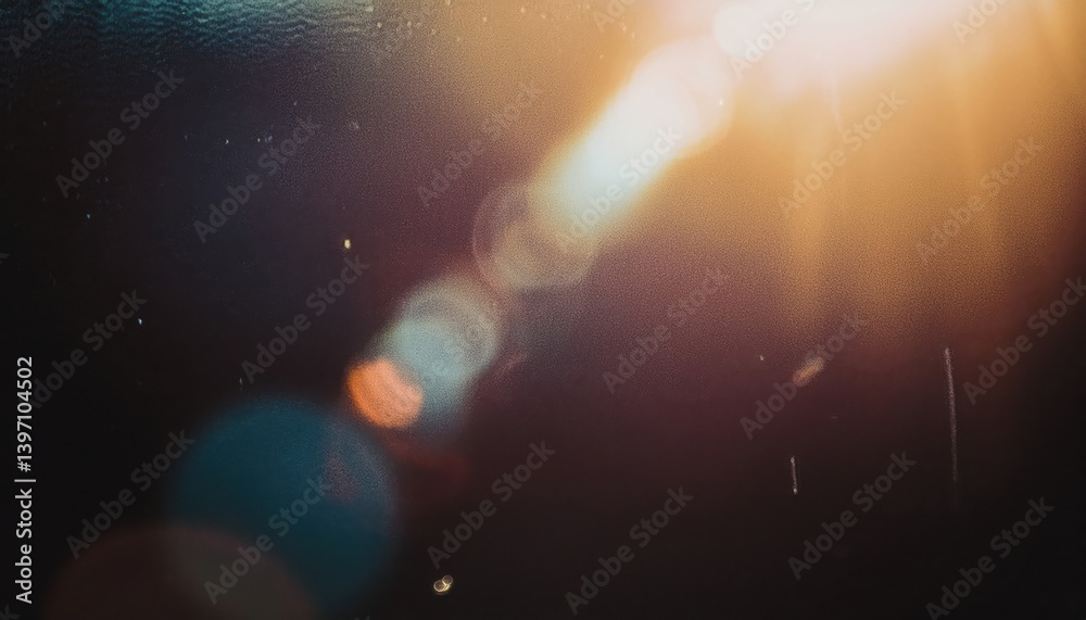 Poster abstract lens flare and dust particle pattern with warm light burst perfect for sci-fi backgrounds or cosmic design

