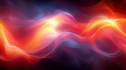 Obraz premium Luminous waves of color, blending red, orange, yellow, and purple create a dynamic, fluid abstract design