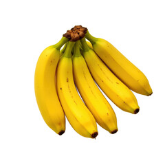 A bunch of ripe yellow bananas with a natural stem, perfect for fresh fruit or cooking.