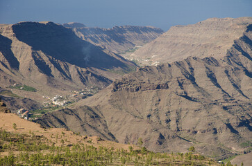 Mogan ravine and Integral Natural Reserve of Inagua in the foreground. Mogan. Gran Canaria. Canary Islands. Spain.