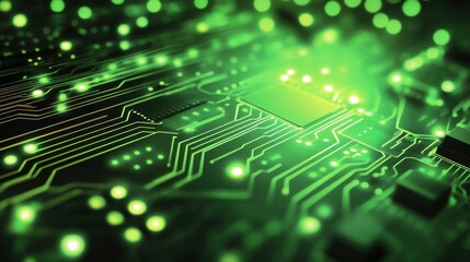 Fototapeta premium A close up view of circuit board with glowing components, showcasing technology illustration