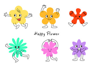 Fototapeta premium Flower icon illustration with various funny facial expressions 