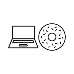 Laptop and doughnut set icon represents playful productivity, tasty breaks, and a fun cozy work vibe.