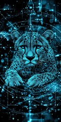 Holographic Cheetah in Digital Space, Modern Technology Concept, Futuristic Animal Art