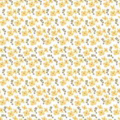 Floral seamless pattern with yellow wild flowers. Retro background with rustic bouquet. Hand drawn botanical illustration in pastel colors