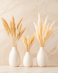 Dried Pampas Grass in White Vases: Elegant Home Decor, Neutral Tones, and Bohemian Aesthetic for Interior Design