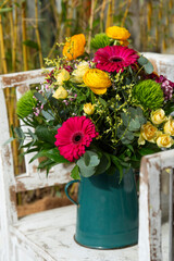 Colorful flower bouquet with gerbera and roses