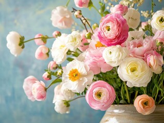Beautiful ranunculus bouquet in soft pastel colors