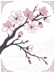 Subtle Pink Sakura Flowers Vector – Japanese Minimalist Tree Branch