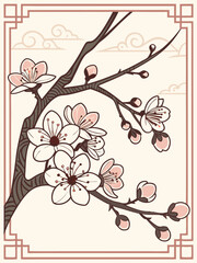 Modern Minimal Cherry Blossom Art – Japanese Sakura Branch Vector Illustration
