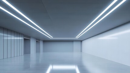 Fototapeta premium Modern Neutral Gray Room with Recessed Ceiling and Lighting