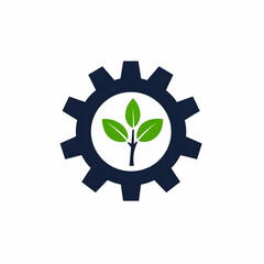 Minimalist Vector Illustration of a Tree Growing in a Gear Icon