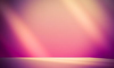 Empty red light pink room studio with shadow of leaves overlay effect. Sunlight shining through window. Product presentation display showroom. Cosmetic beauty fashion rooms