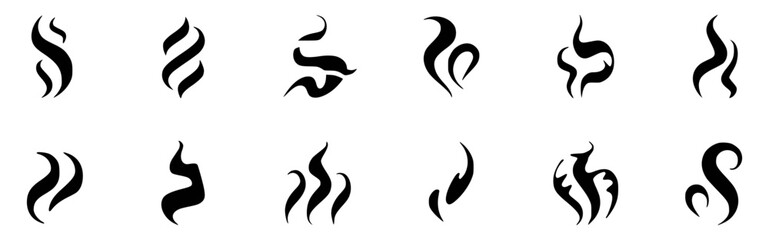 Abstract Black Flame and Smoke Symbol Set