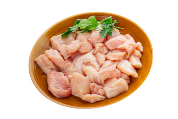 Chicken raw meat pieces of meat poultry tasty fresh delicious gourmet food background on table rustic food top view copy space keto and paleo diet