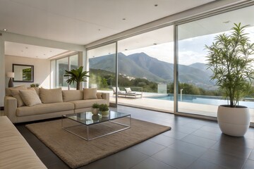 Fototapeta premium Modern Mountain View Luxury Home Interior Design with Pool