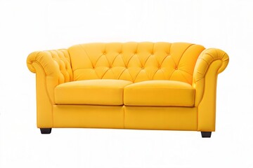 Elegant Yellow Leather Sofa, Button Tufted, Classic Design, Modern Furniture, Luxury Seating, Home D