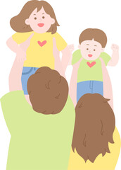 웃고 있는 아이들과 행복한 가족의 모습