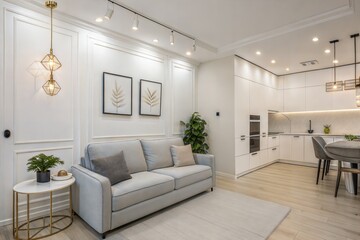 Modern Apartment Interior Design Elegant Living Room and Kitchen