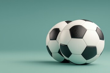 Two Pixelated Soccer Balls on Teal Background
