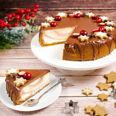 Gingerbread Cheesecake with Chocolate Glaze and Cranberry Topping – Festive Holiday Dessert