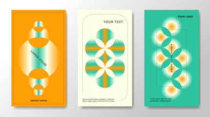 Three posters with abstract gradient elements.