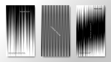 Three abstract posters with stripes made in black and white gradients.
