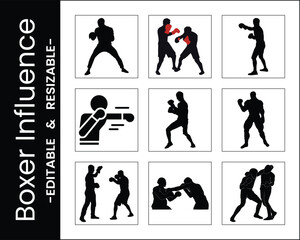 Boxing Poses Silhouettes Collection With Different Fighting Stances And Knockout Techniques