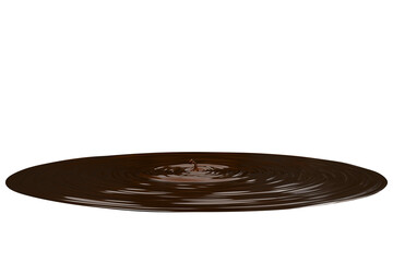 Dark, viscous liquid droplet impacting a flat surface, creating ripples