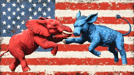 Red Elephant Illustration in a Conceptual Political Clash Design