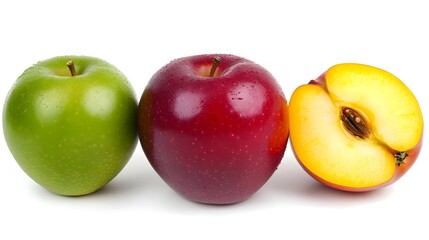 Fresh Red Apple, Green Apple, and Half of a Nectarine Fruit
