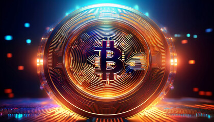 Digital cryptocurrency inspired background wallpaper design with blue and golden details