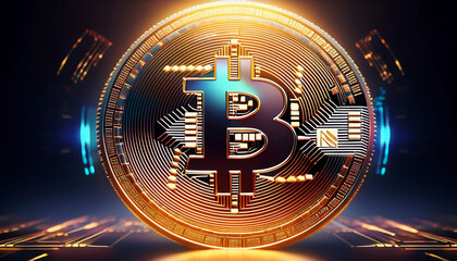 Digital cryptocurrency inspired background wallpaper design with blue and golden details