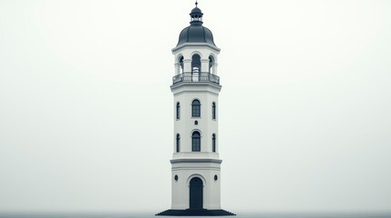 Obraz premium White Tower in Dense Fog Minimalist Architectural Photography