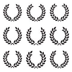 Simple laurel wreath Vector Black silhouettes icon set. Award, success, champion sign. with white background