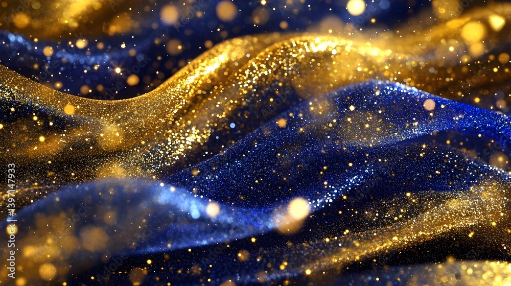 Canvas Prints ebbing and flowing blue and gold particles on a shimmering surface
